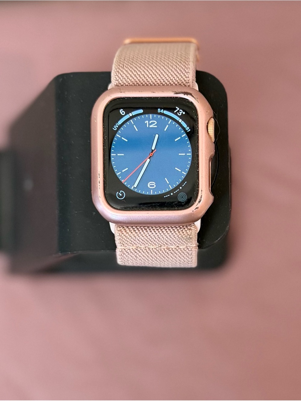 Apple Watch with Rose Gold Case and Light Pink Nylon Loop